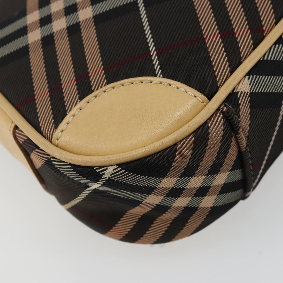 BURBERRY Nova Check Blue Label Shoulder Bag Canvas Brown Silver Auth ep14500A