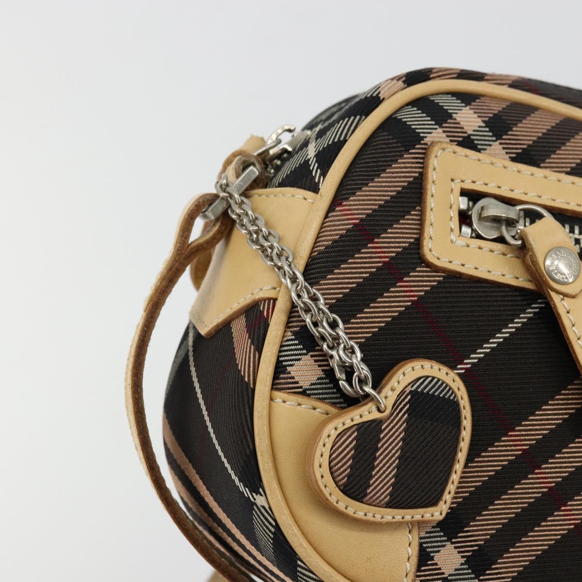 BURBERRY Nova Check Blue Label Shoulder Bag Canvas Brown Silver Auth ep14500A