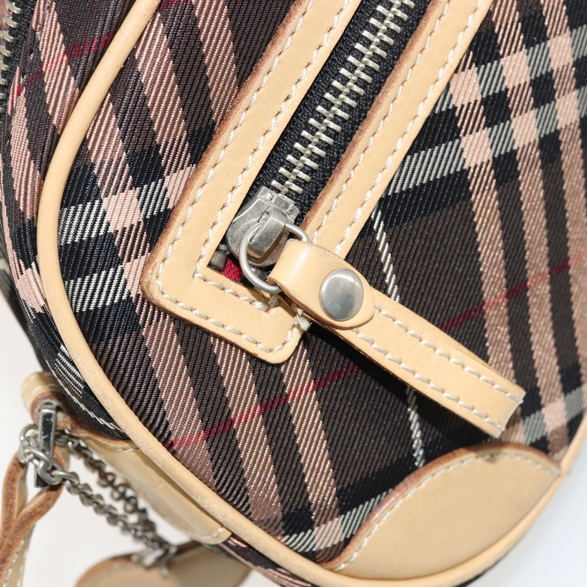 BURBERRY Nova Check Blue Label Shoulder Bag Canvas Brown Silver Auth ep14500A