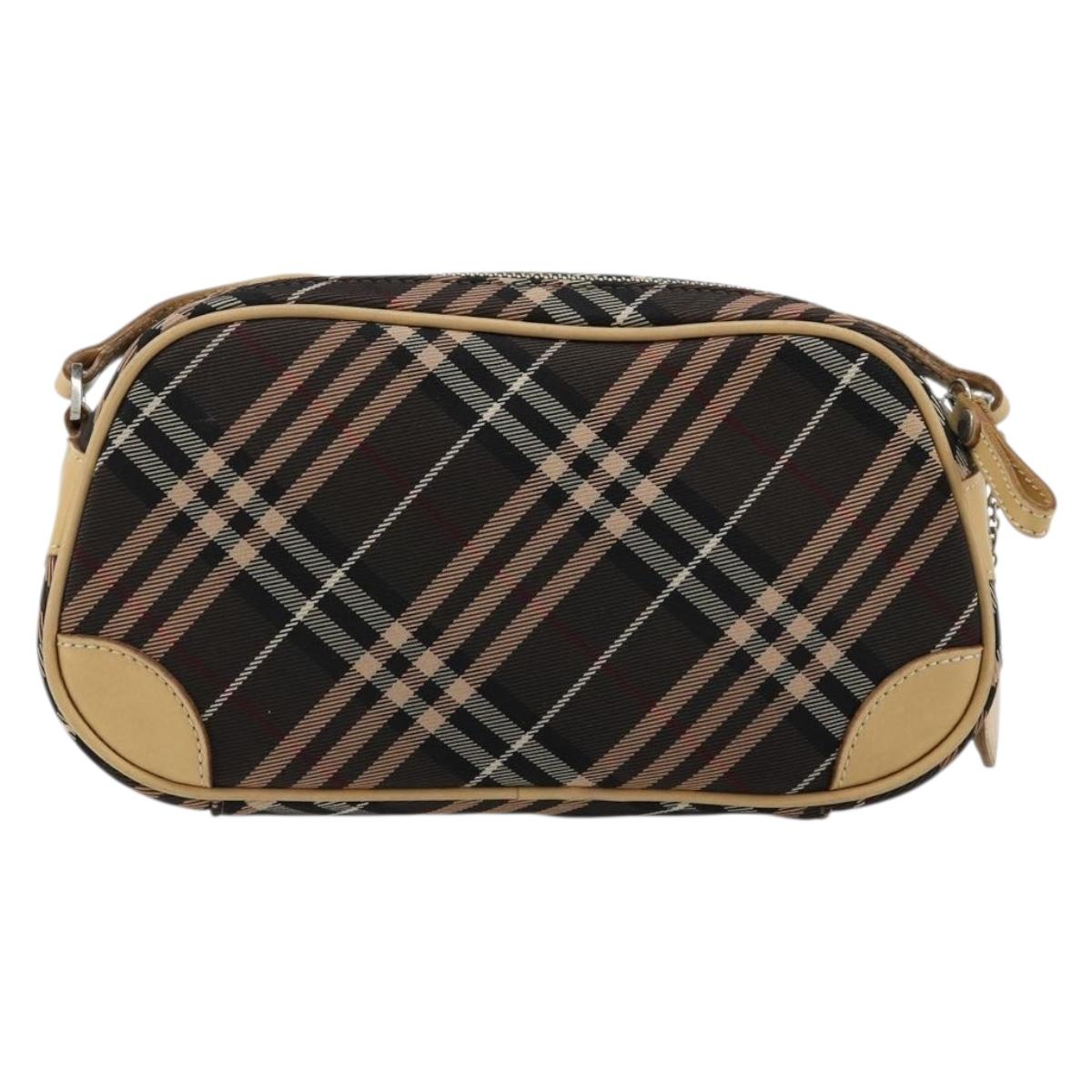 BURBERRY Nova Check Blue Label Shoulder Bag Canvas Brown Silver Auth ep14500A