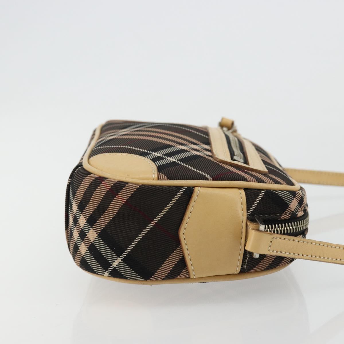 BURBERRY Nova Check Blue Label Shoulder Bag Canvas Brown Silver Auth ep14500A