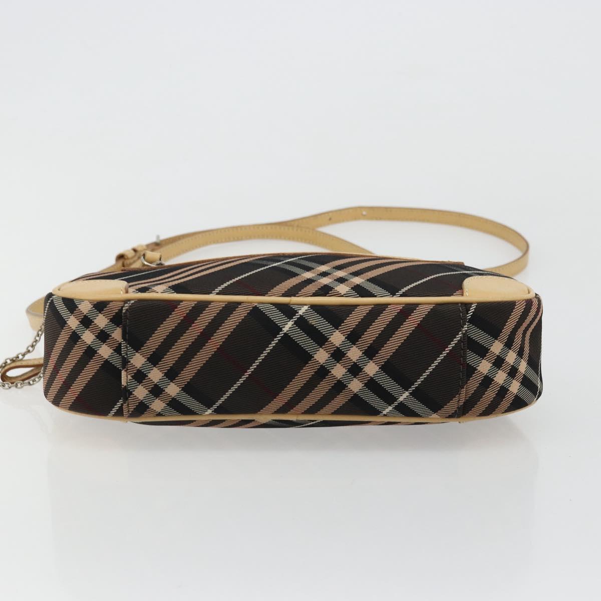 BURBERRY Nova Check Blue Label Shoulder Bag Canvas Brown Silver Auth ep14500A