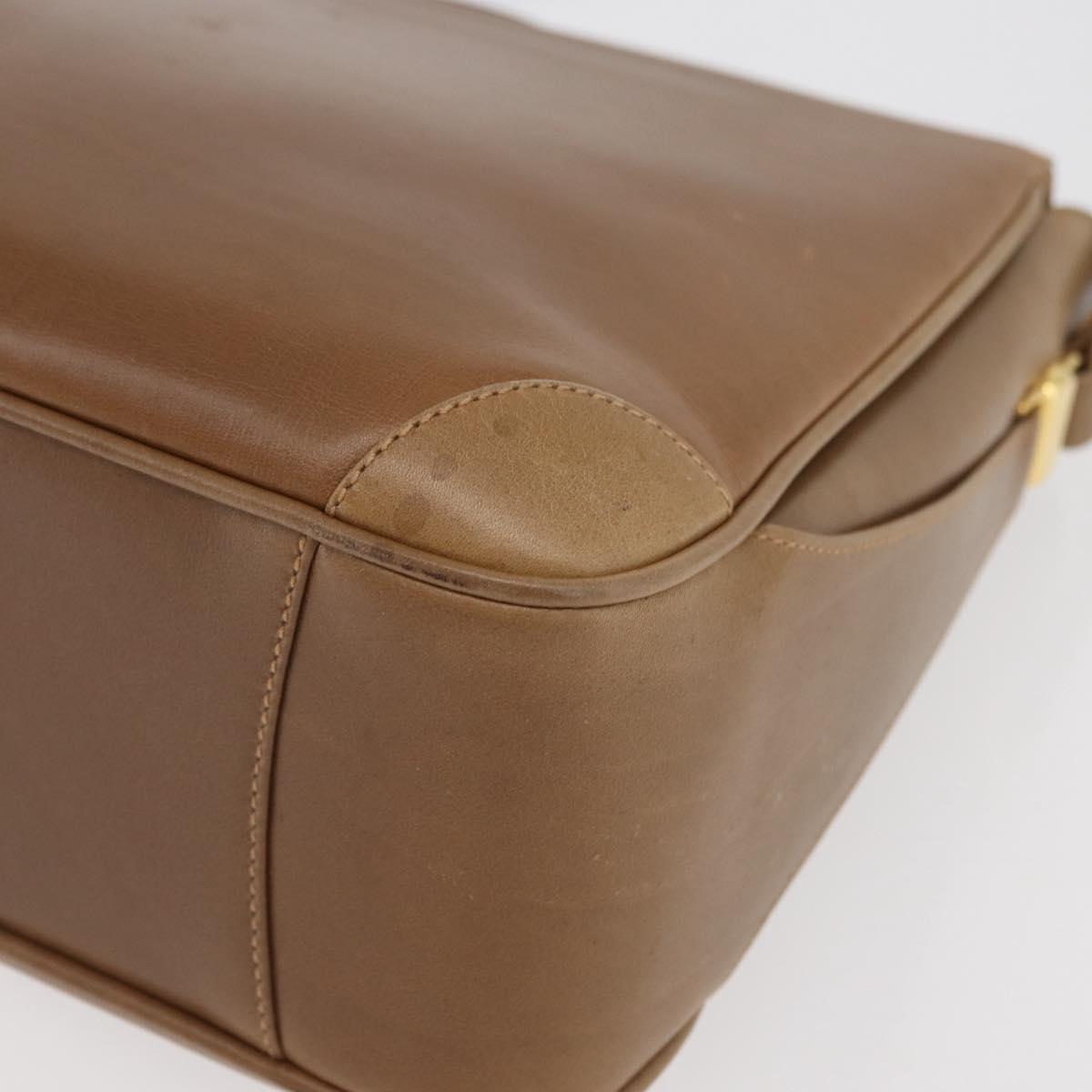 GUCCI Shoulder Bag Leather Brown Gold Auth ep14502