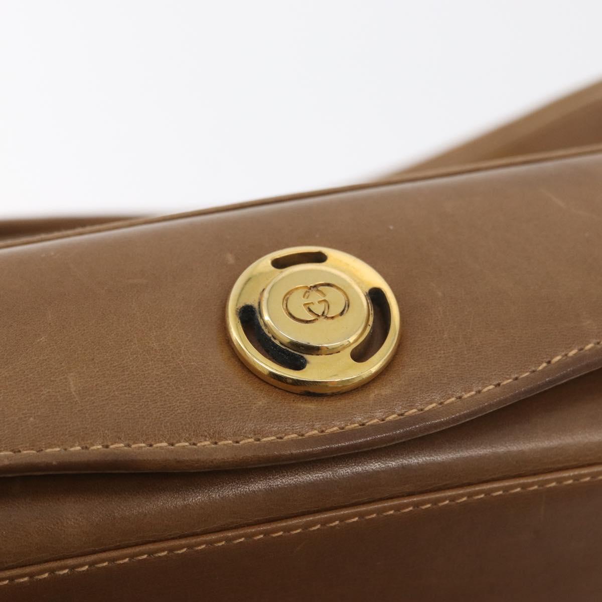 GUCCI Shoulder Bag Leather Brown Gold Auth ep14502