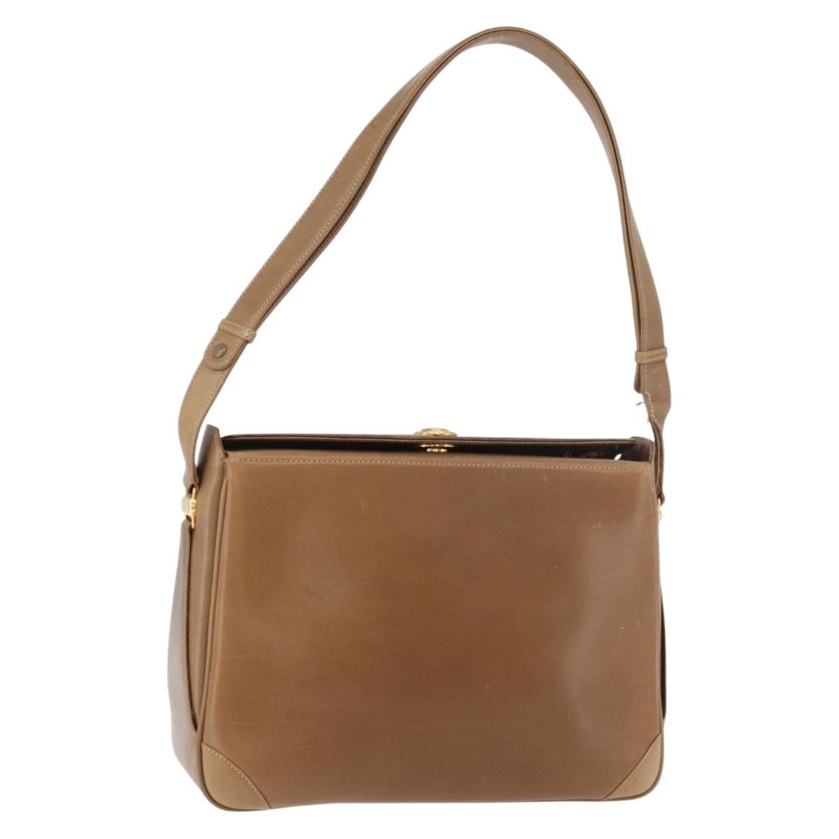 GUCCI Shoulder Bag Leather Brown Gold Auth ep14502