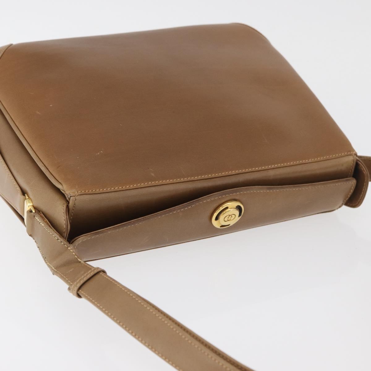 GUCCI Shoulder Bag Leather Brown Gold Auth ep14502