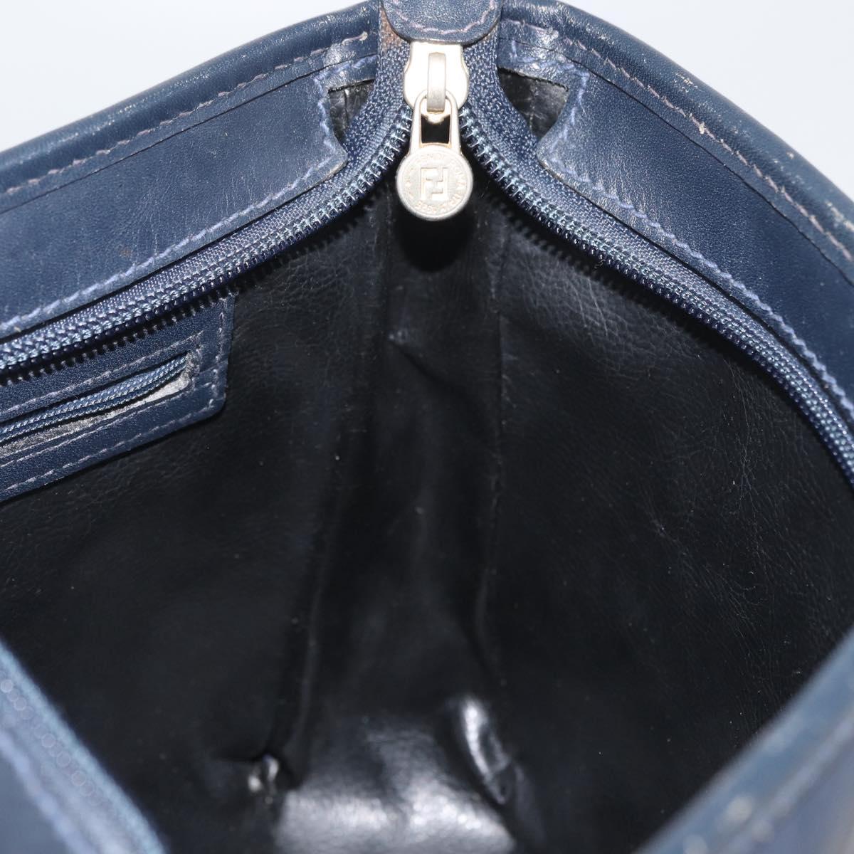 FENDI Pecan Canvas Shoulder Bag PVC Navy Gold Auth ep14503