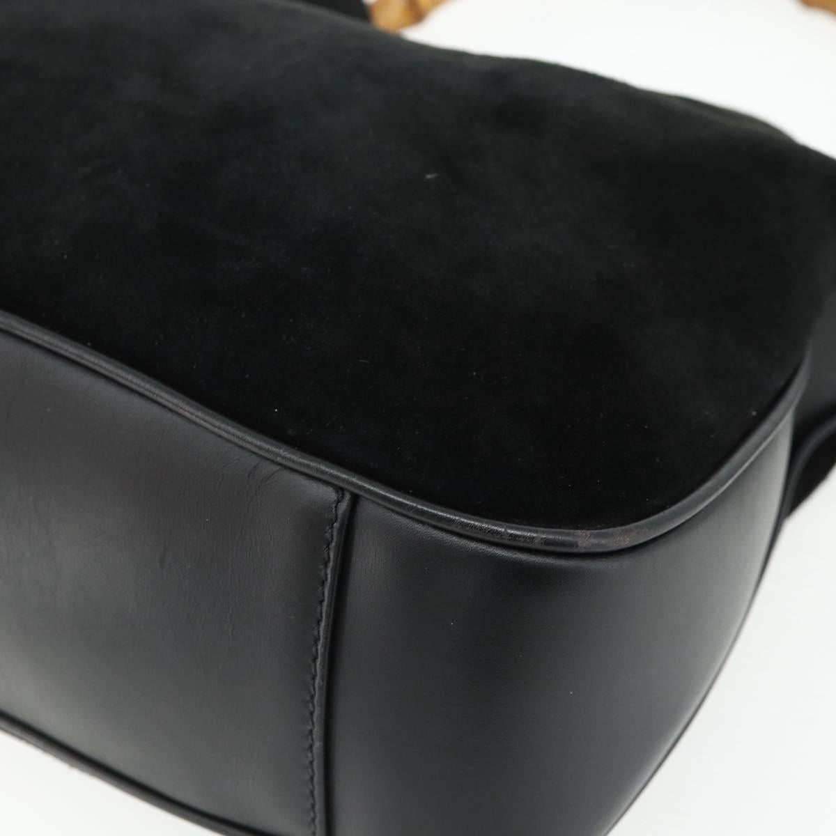 GUCCI Bamboo Shoulder Bag Suede 2way Black Gold 001 1014 1638 Auth ep14505