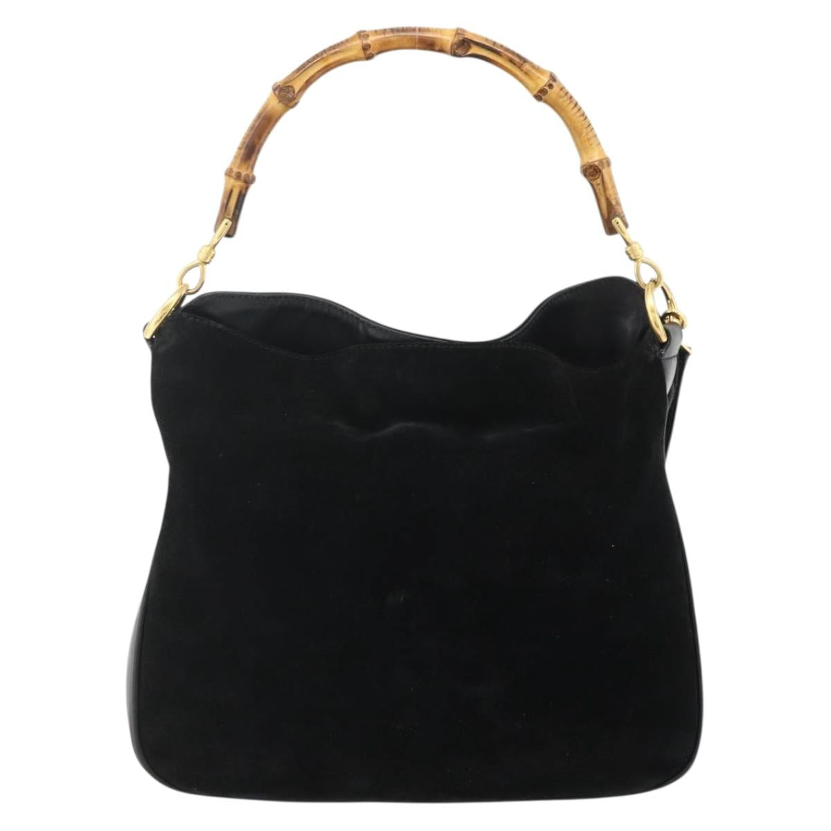 GUCCI Bamboo Shoulder Bag Suede 2way Black Gold 001 1014 1638 Auth ep14505