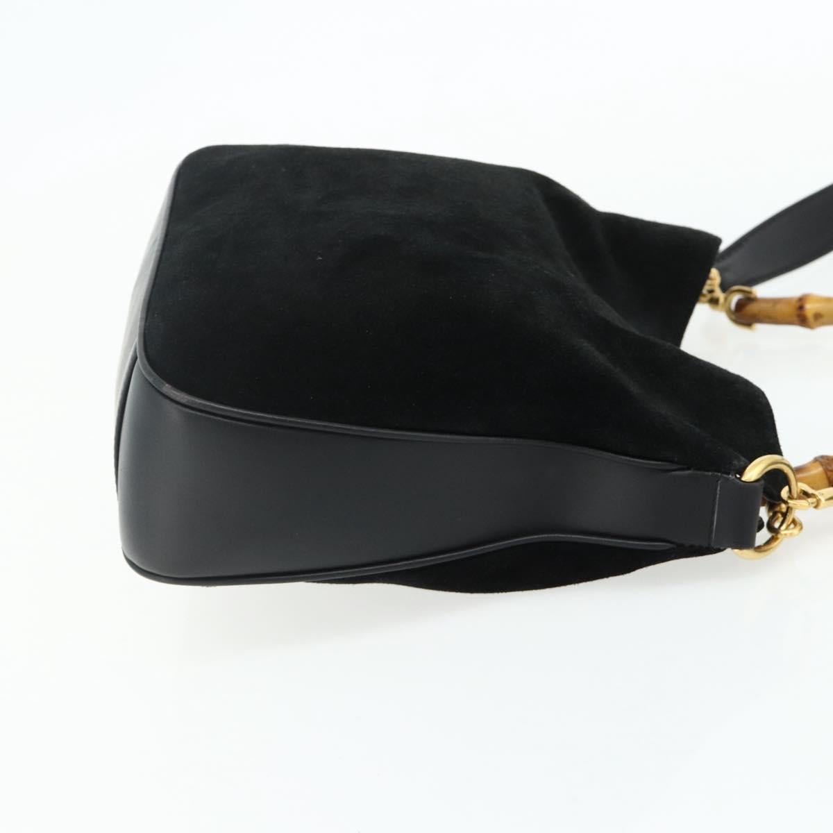GUCCI Bamboo Shoulder Bag Suede 2way Black Gold 001 1014 1638 Auth ep14505