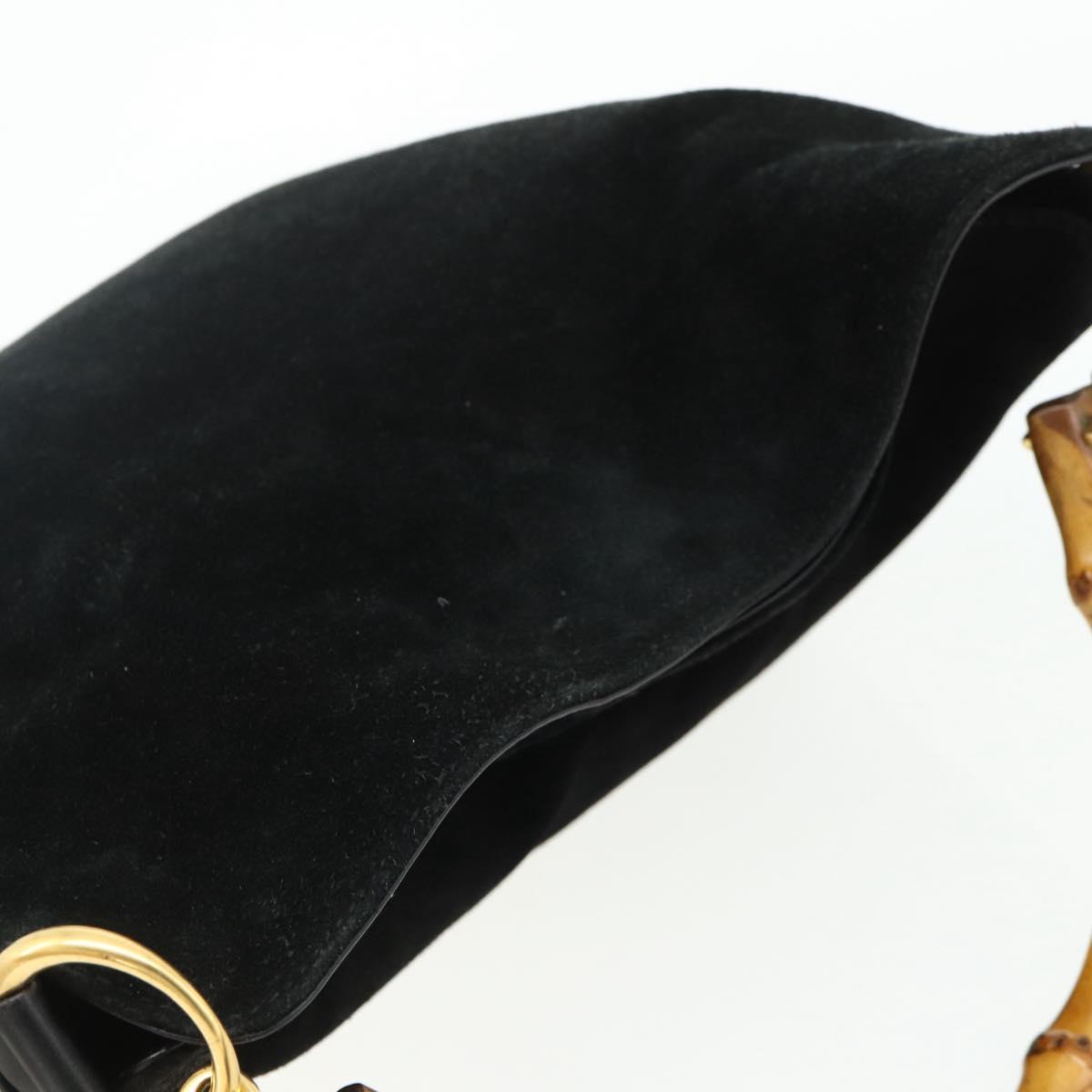 GUCCI Bamboo Shoulder Bag Suede 2way Black Gold 001 1014 1638 Auth ep14505