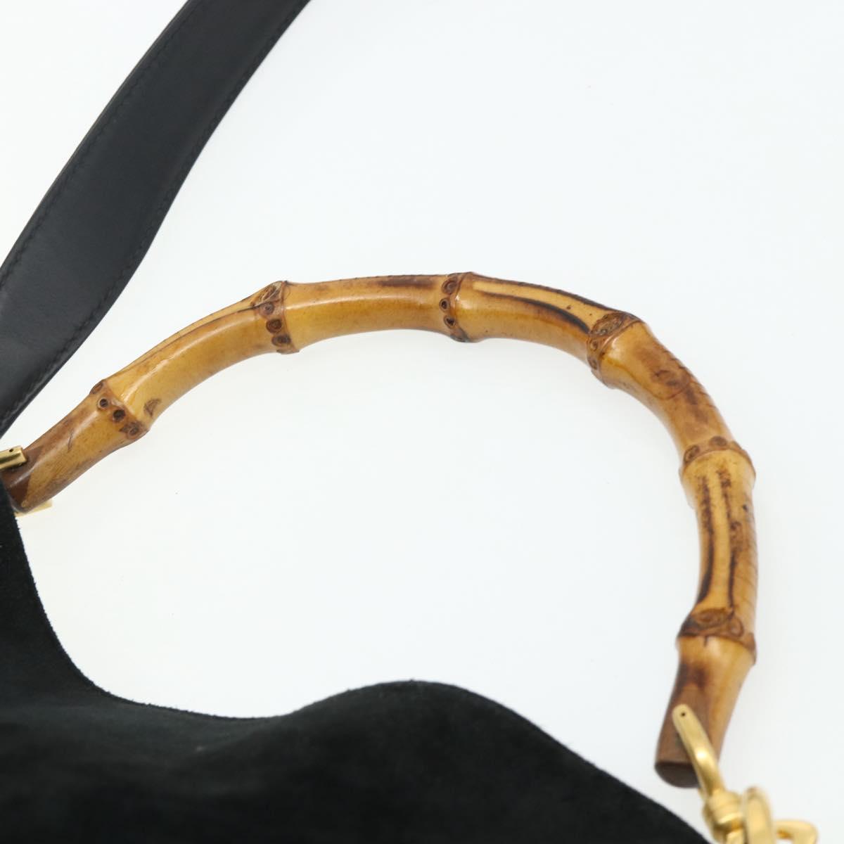GUCCI Bamboo Shoulder Bag Suede 2way Black Gold 001 1014 1638 Auth ep14505