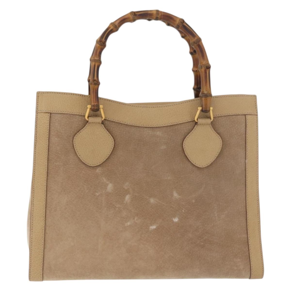 GUCCI Bamboo Hand Bag Suede Beige Gold 002.0260 Auth ep14510