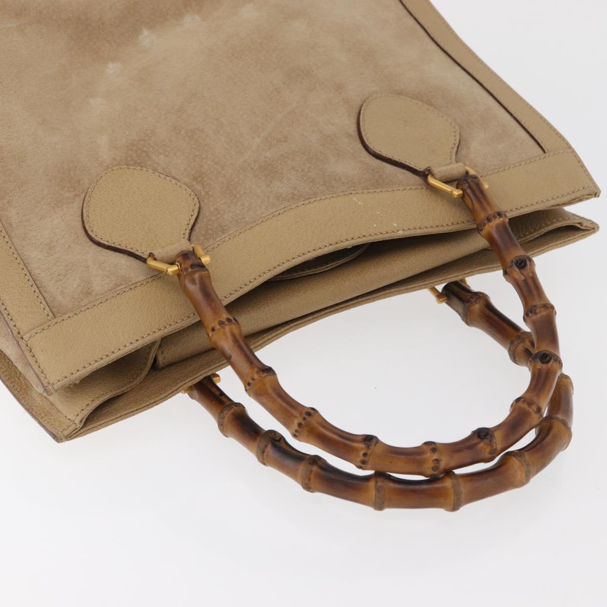 GUCCI Bamboo Hand Bag Suede Beige Gold 002.0260 Auth ep14510