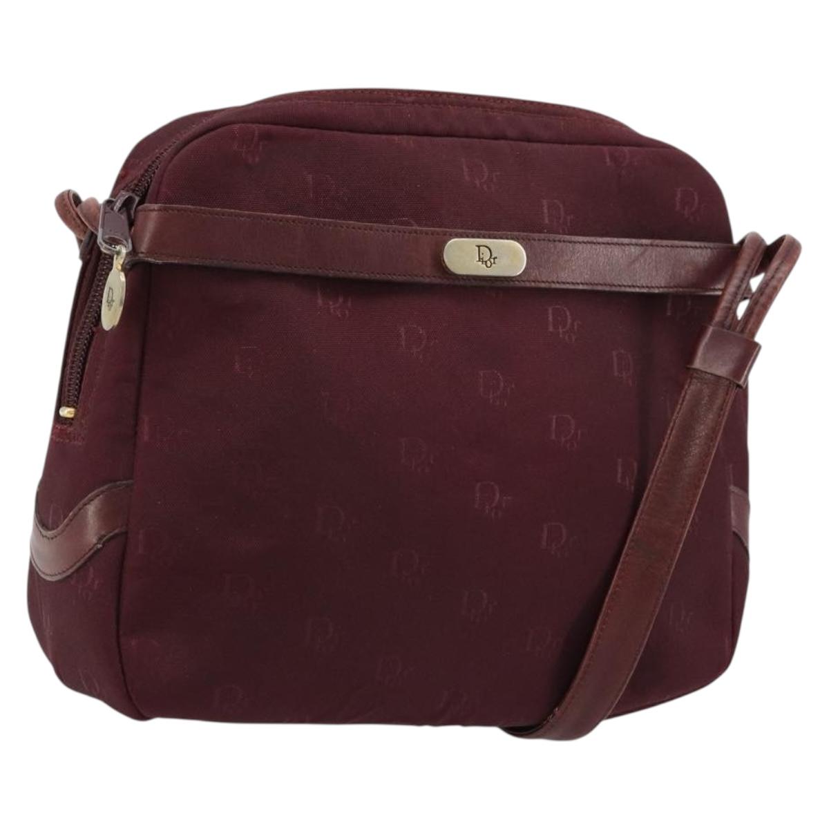 Christian Dior Shoulder Bag Nylon Bordeaux Gold Auth ep14511