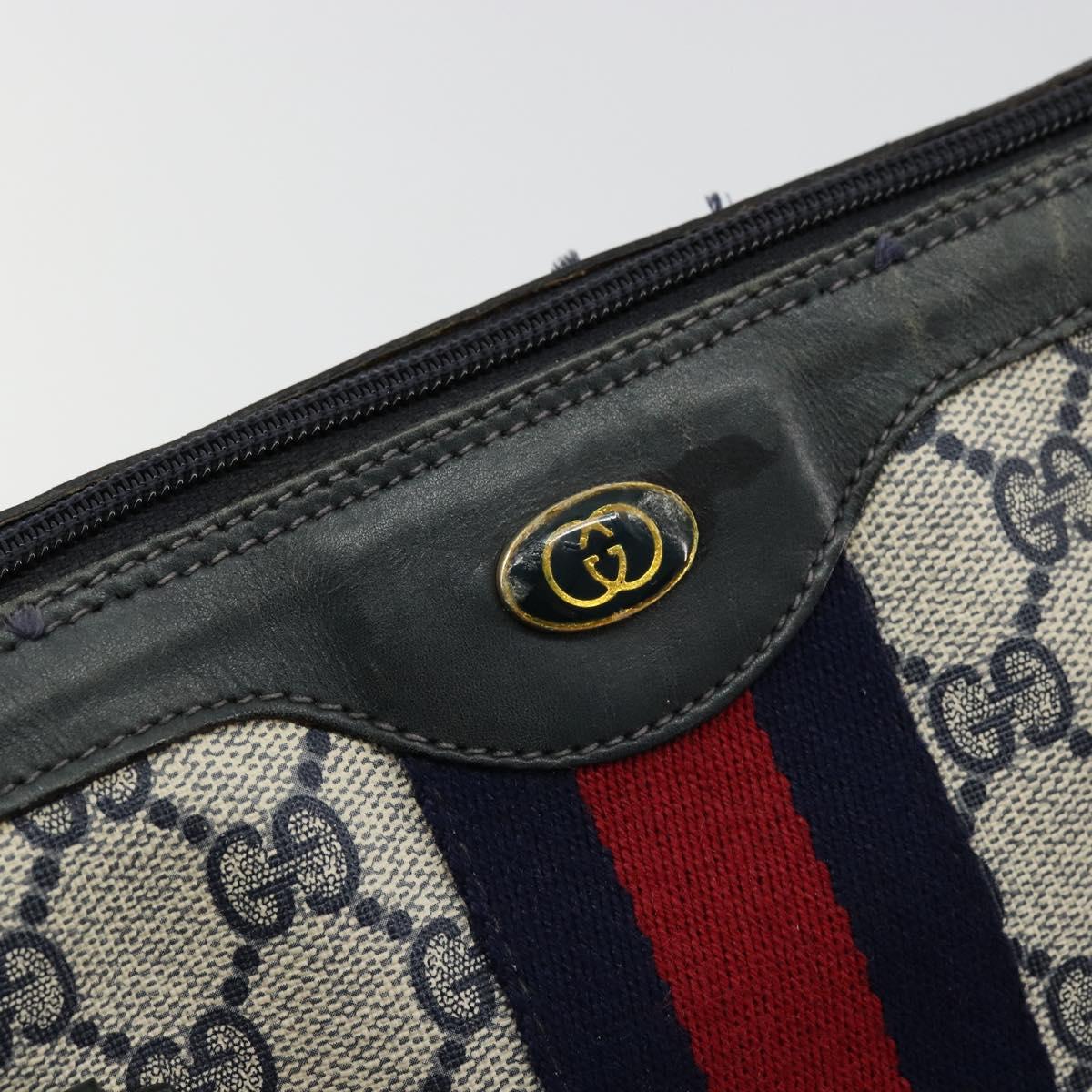 GUCCI GG Supreme Sherry Line Hand Bag PVC Navy Gold 010 378 Auth ep14524