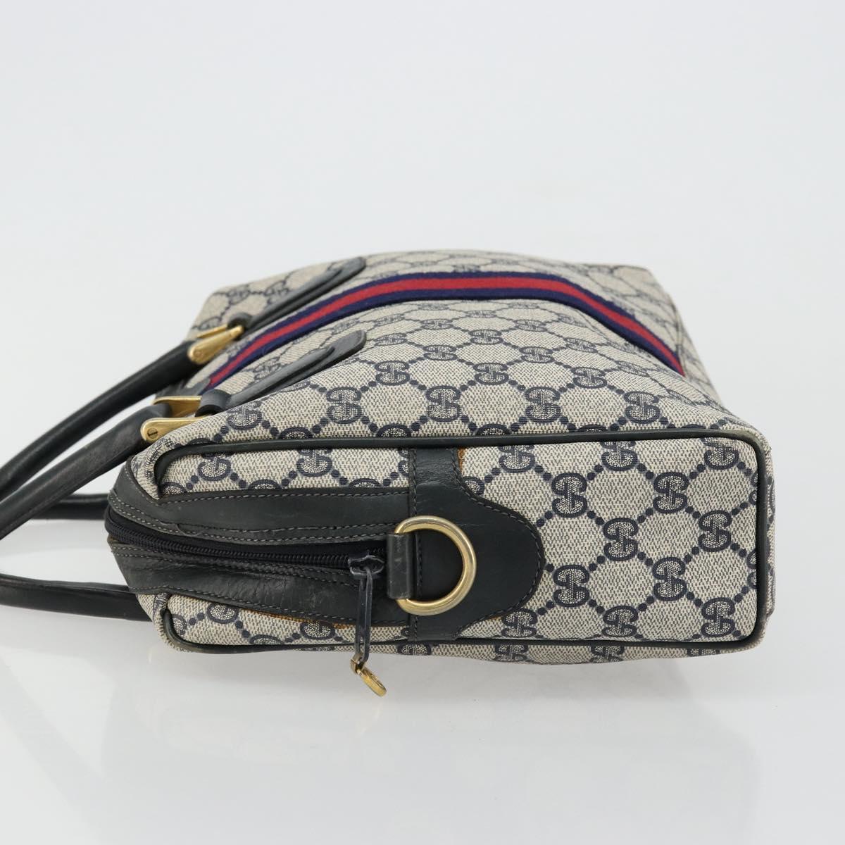 GUCCI GG Supreme Sherry Line Hand Bag PVC Navy Gold 010 378 Auth ep14524