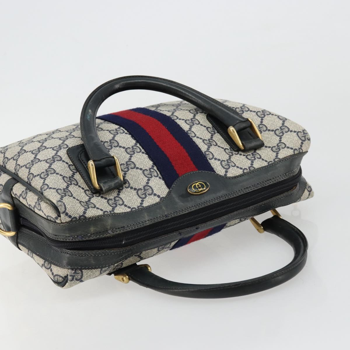 GUCCI GG Supreme Sherry Line Hand Bag PVC Navy Gold 010 378 Auth ep14524