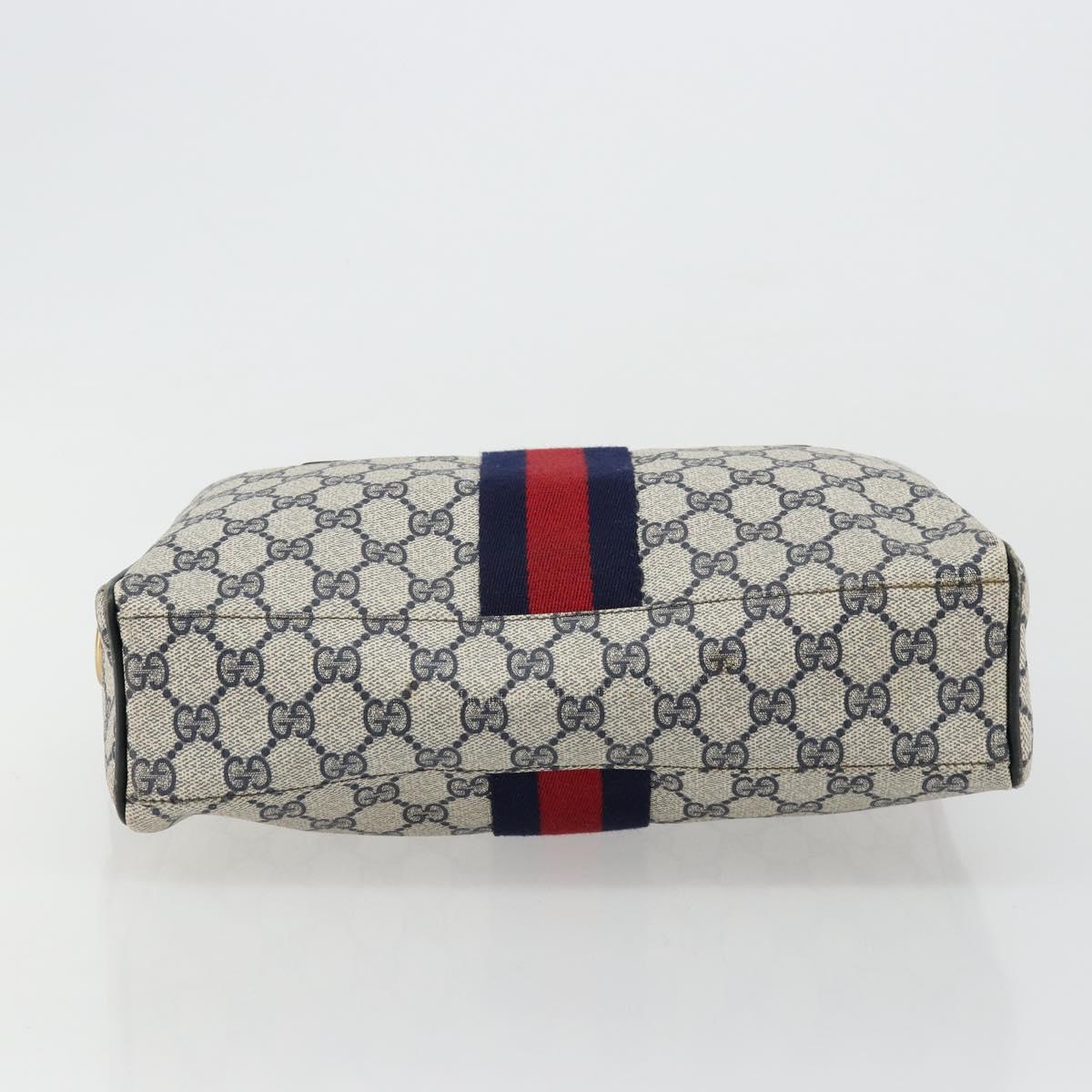 GUCCI GG Supreme Sherry Line Hand Bag PVC Navy Gold 010 378 Auth ep14524