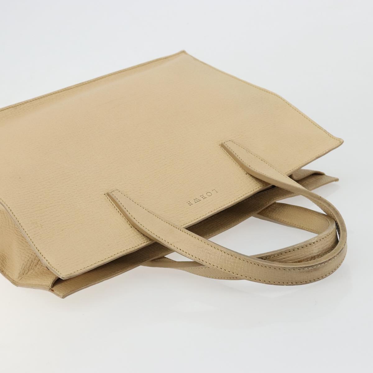 LOEWE Hand Bag Leather Ivory Silver Auth ep14525