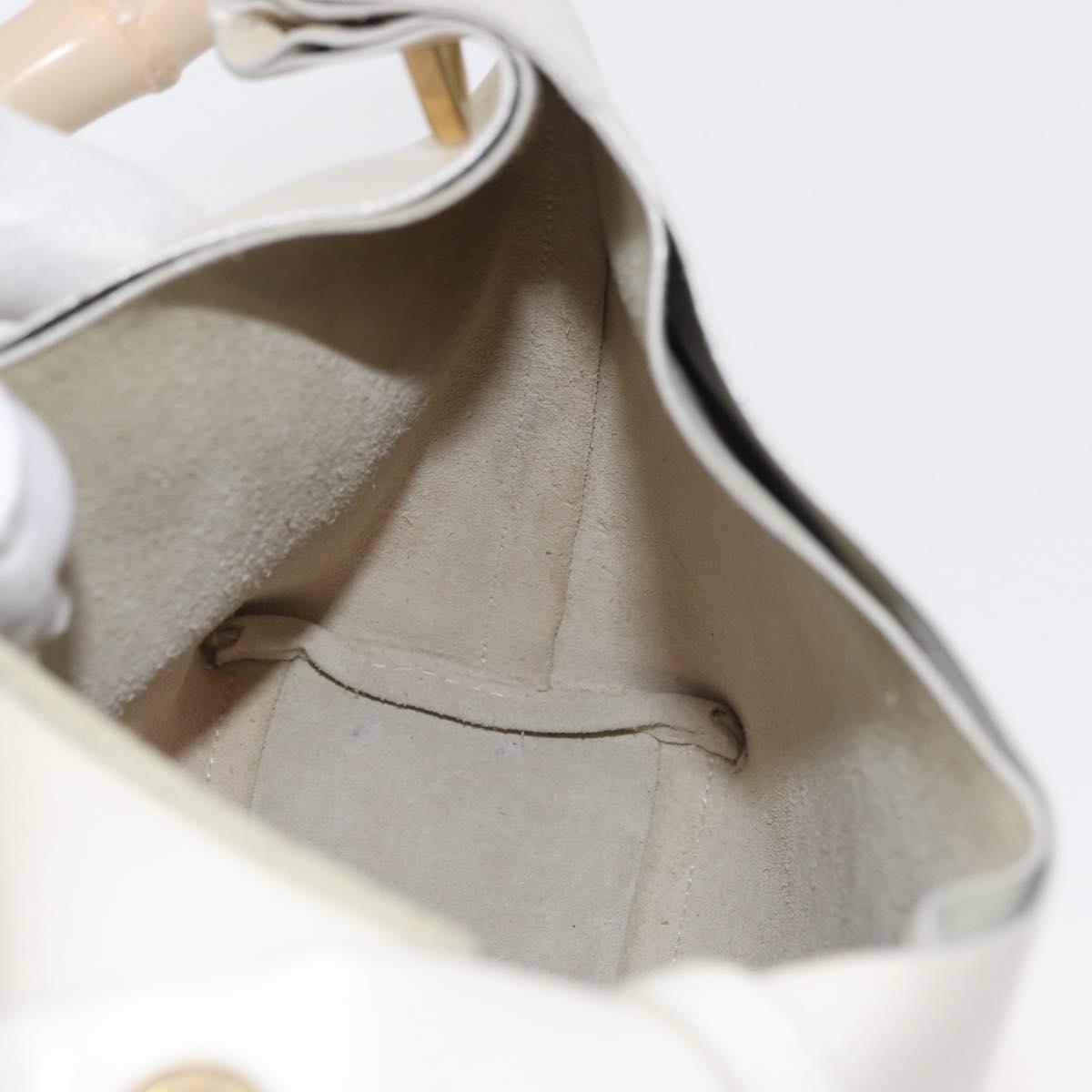 GUCCI Bamboo Hand Bag Leather White Gold 001 1998 1883 Auth ep14526