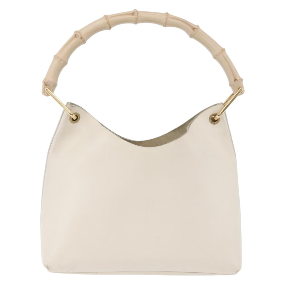 GUCCI Bamboo Hand Bag Leather White Gold 001 1998 1883 Auth ep14526