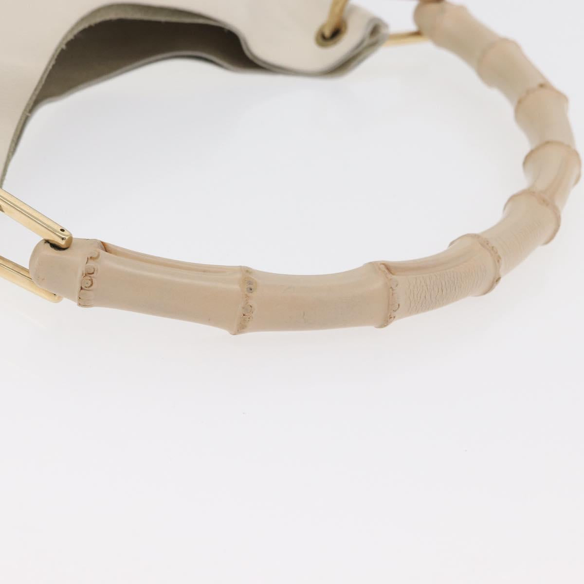 GUCCI Bamboo Hand Bag Leather White Gold 001 1998 1883 Auth ep14526