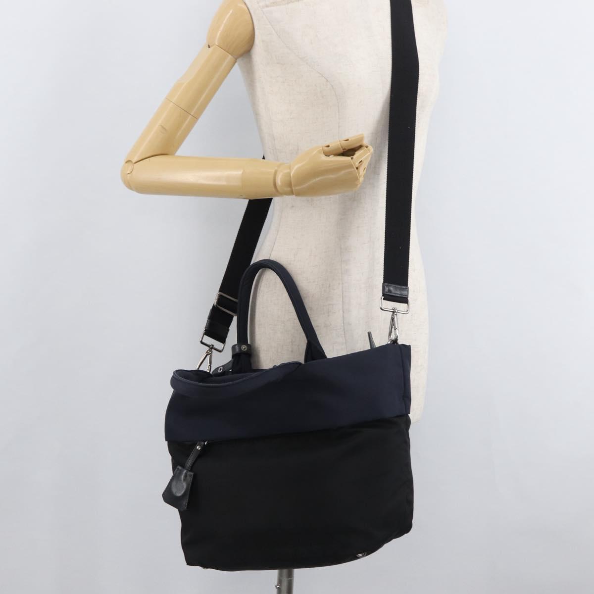 PRADA Hand Bag Nylon 2way Black Silver Auth ep14530A