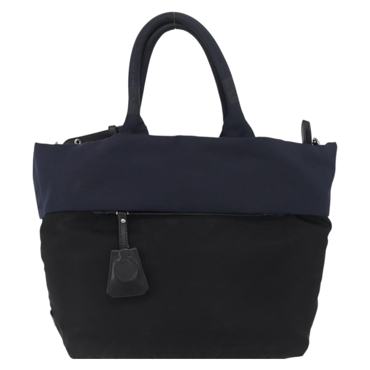 PRADA Hand Bag Nylon 2way Black Silver Auth ep14530A