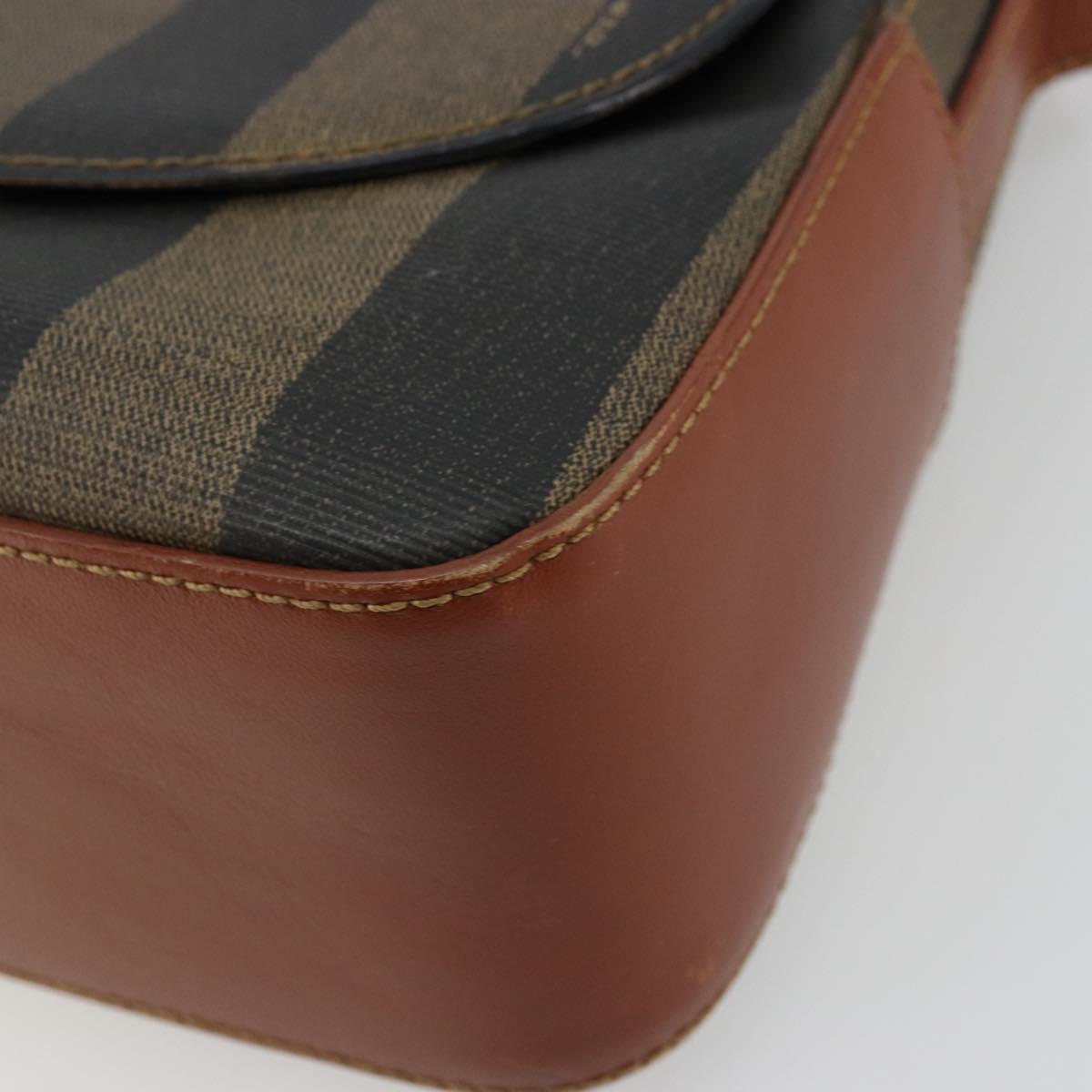FENDI Pecan Canvas Shoulder Bag PVC Black Brown Auth ep14532