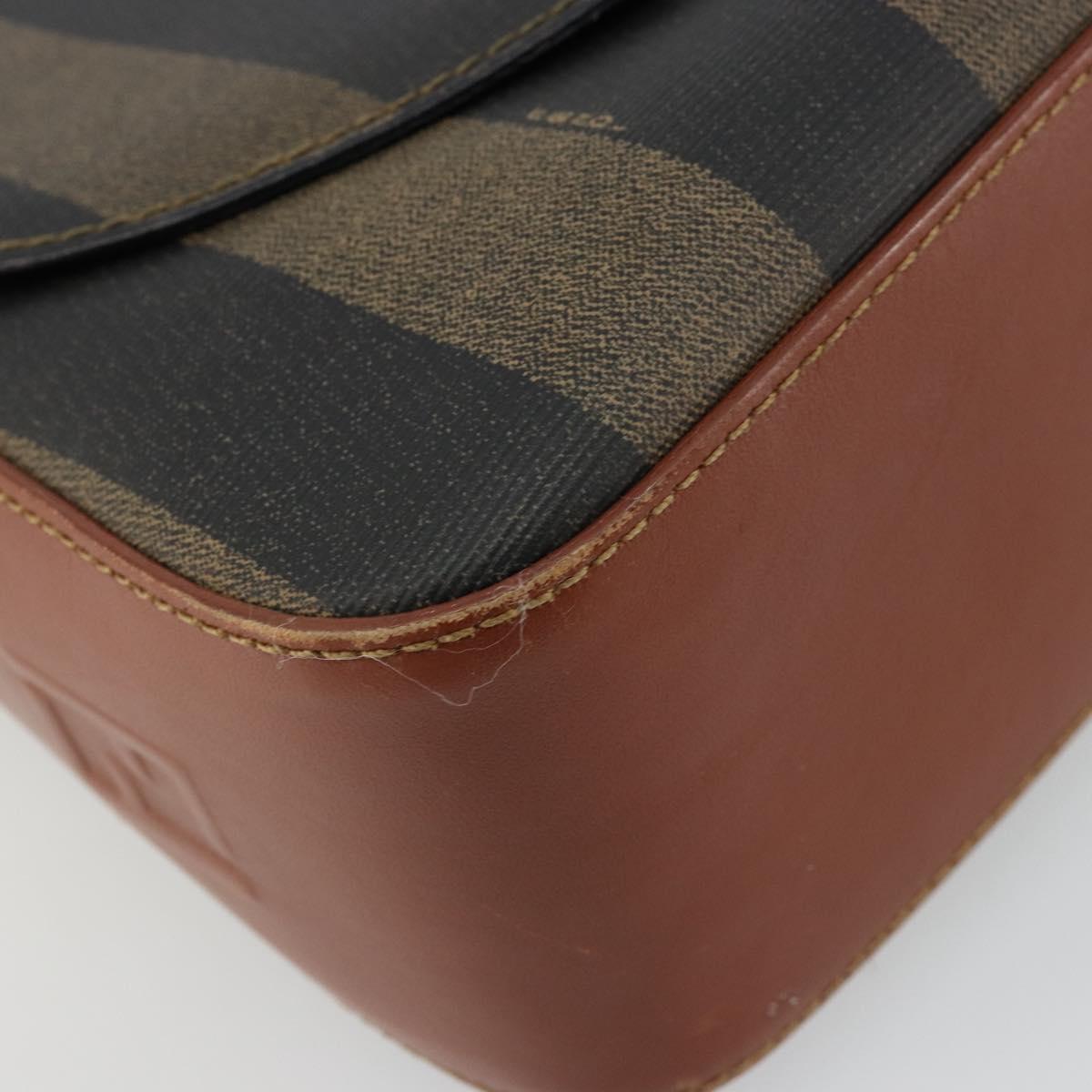 FENDI Pecan Canvas Shoulder Bag PVC Black Brown Auth ep14532