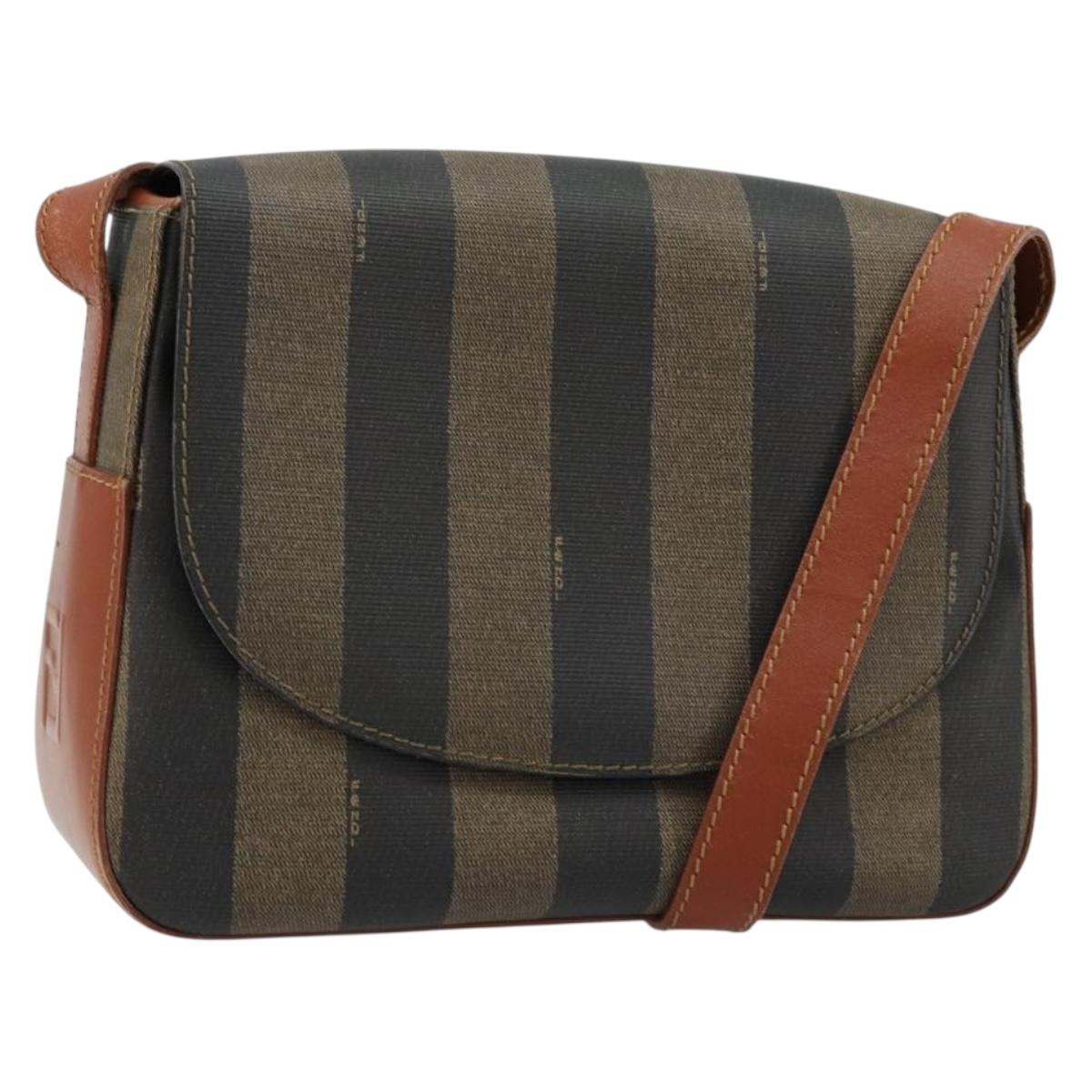FENDI Pecan Canvas Shoulder Bag PVC Black Brown Auth ep14532