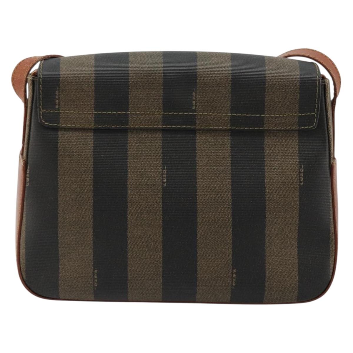 FENDI Pecan Canvas Shoulder Bag PVC Black Brown Auth ep14532