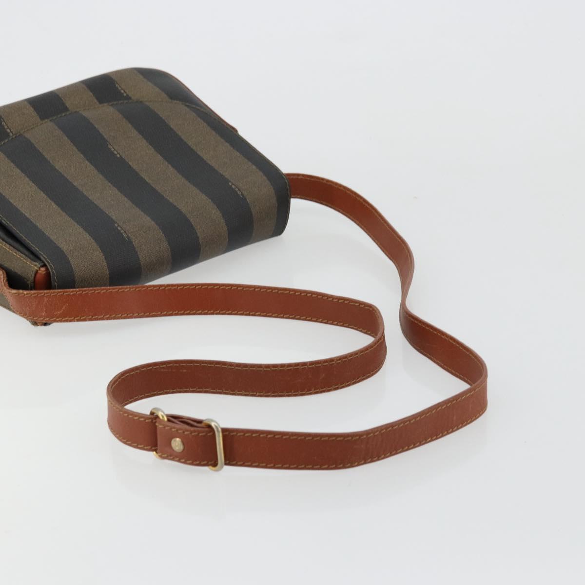 FENDI Pecan Canvas Shoulder Bag PVC Black Brown Auth ep14532