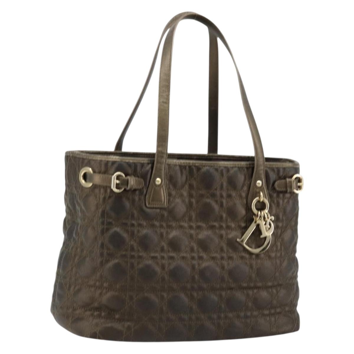 Christian Dior Canage Lady Dior Tote Bag Coated Canvas Bronze Gold Auth ep14540
