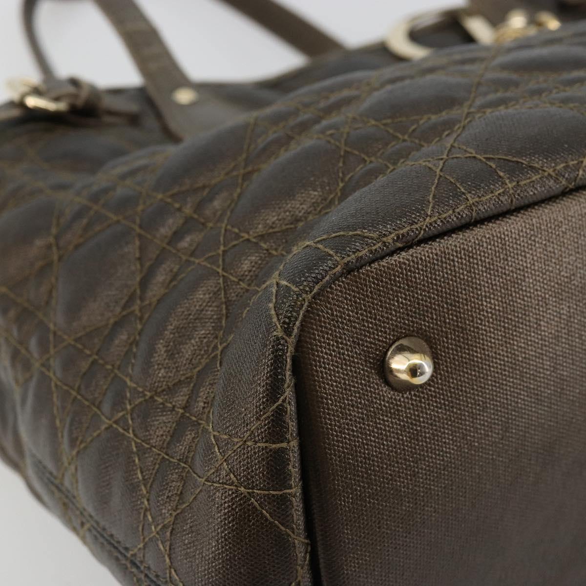 Christian Dior Canage Lady Dior Tote Bag Coated Canvas Bronze Gold Auth ep14540