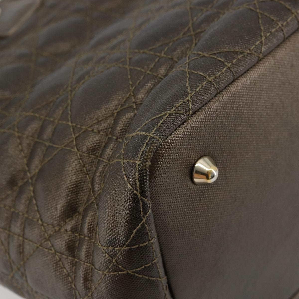 Christian Dior Canage Lady Dior Tote Bag Coated Canvas Bronze Gold Auth ep14540