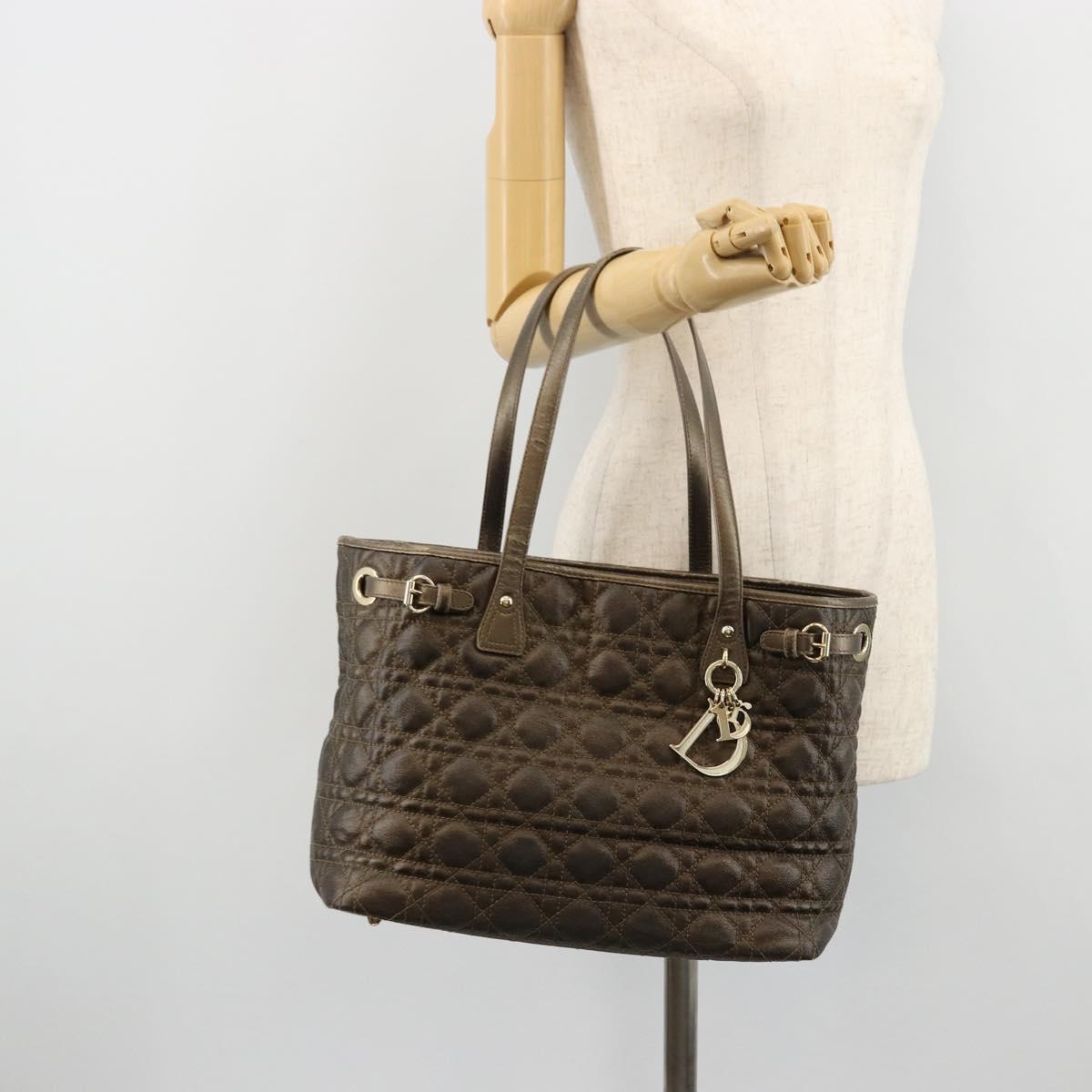 Christian Dior Canage Lady Dior Tote Bag Coated Canvas Bronze Gold Auth ep14540