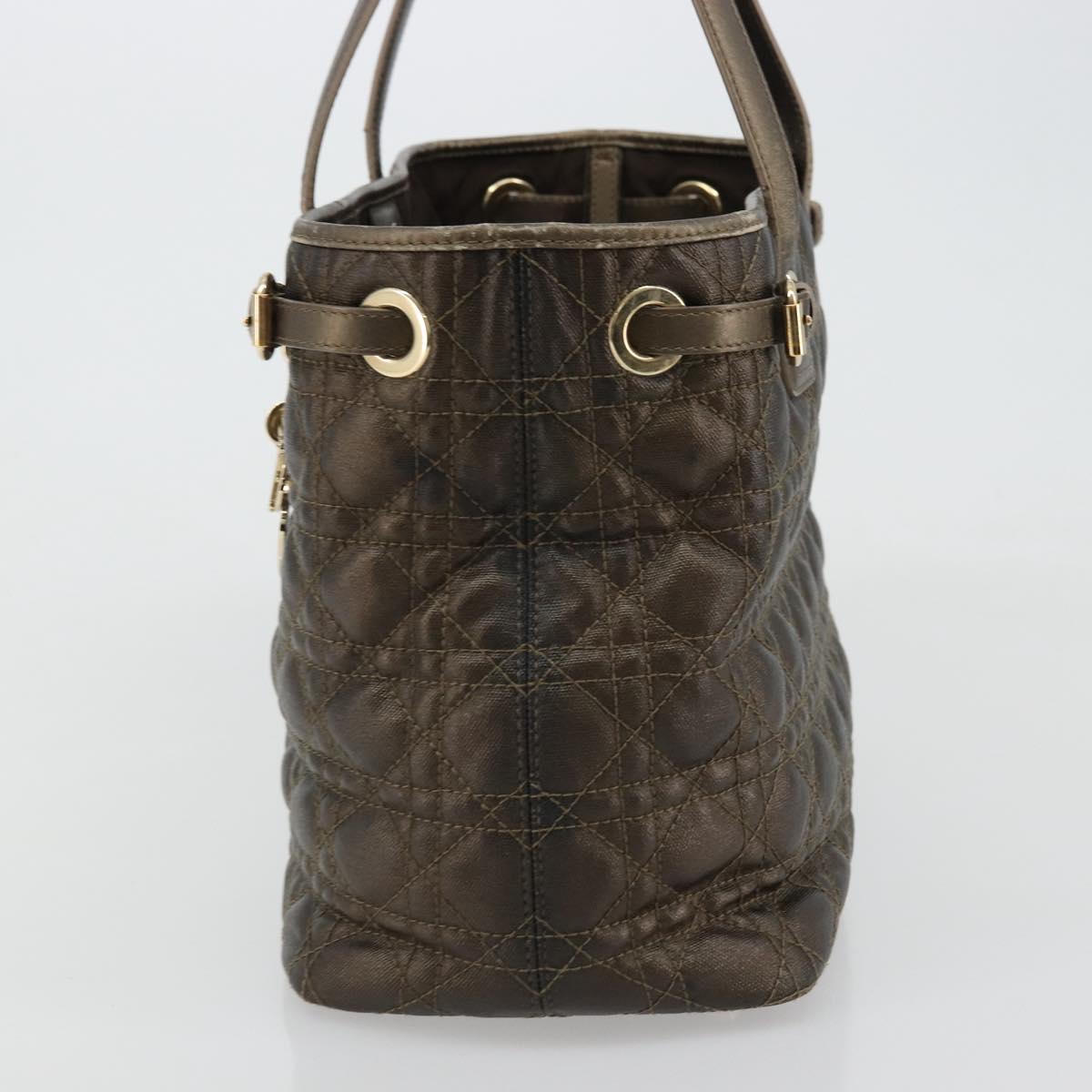 Christian Dior Canage Lady Dior Tote Bag Coated Canvas Bronze Gold Auth ep14540