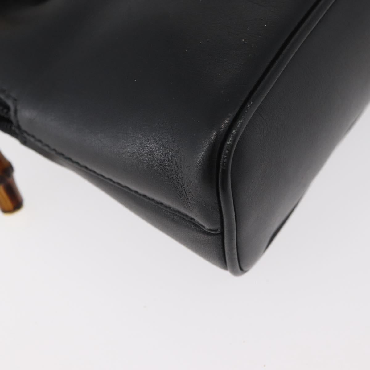 GUCCI Bamboo Hand Bag Leather 2way Black Gold 007 2032 0231 Auth ep14546
