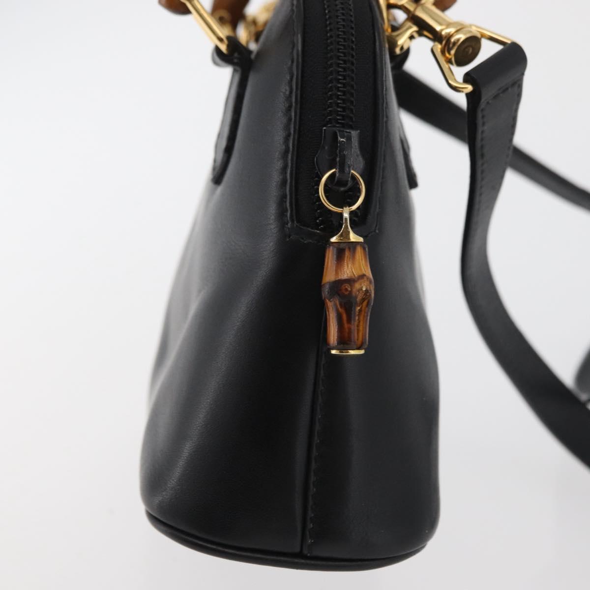GUCCI Bamboo Hand Bag Leather 2way Black Gold 007 2032 0231 Auth ep14546
