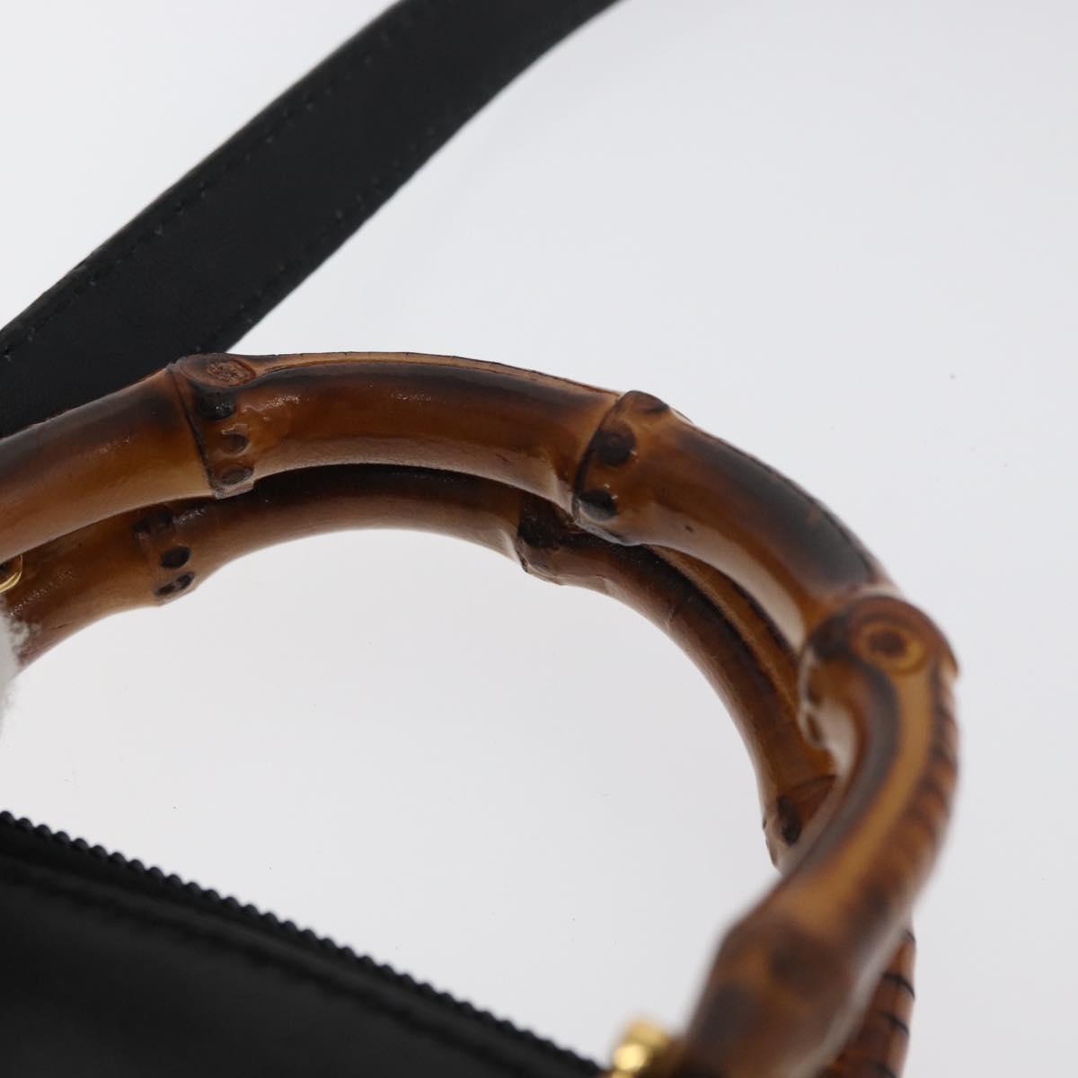 GUCCI Bamboo Hand Bag Leather 2way Black Gold 007 2032 0231 Auth ep14546