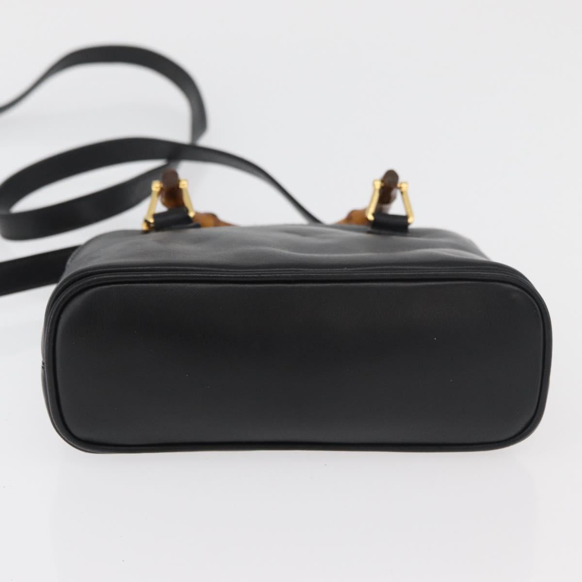 GUCCI Bamboo Hand Bag Leather 2way Black Gold 007 2032 0231 Auth ep14546