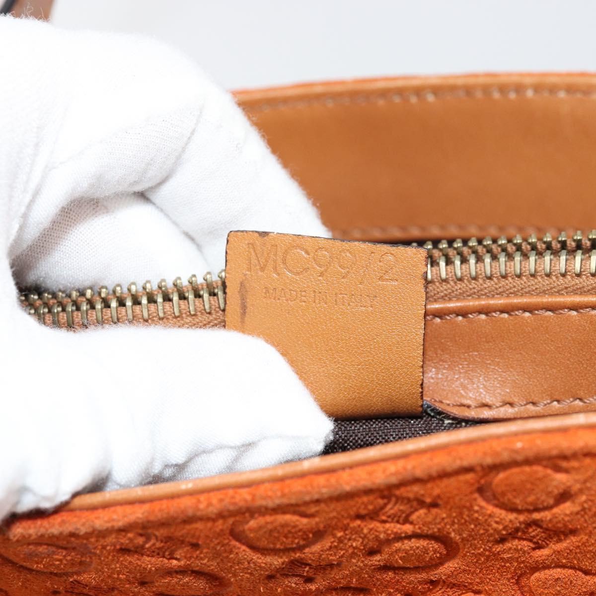 CELINE C Macadam Canvas Hand Bag Suede Orange Gold Auth ep14550
