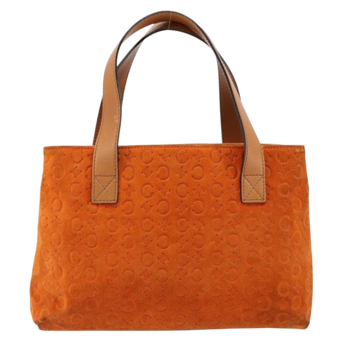 CELINE C Macadam Canvas Hand Bag Suede Orange Gold Auth ep14550
