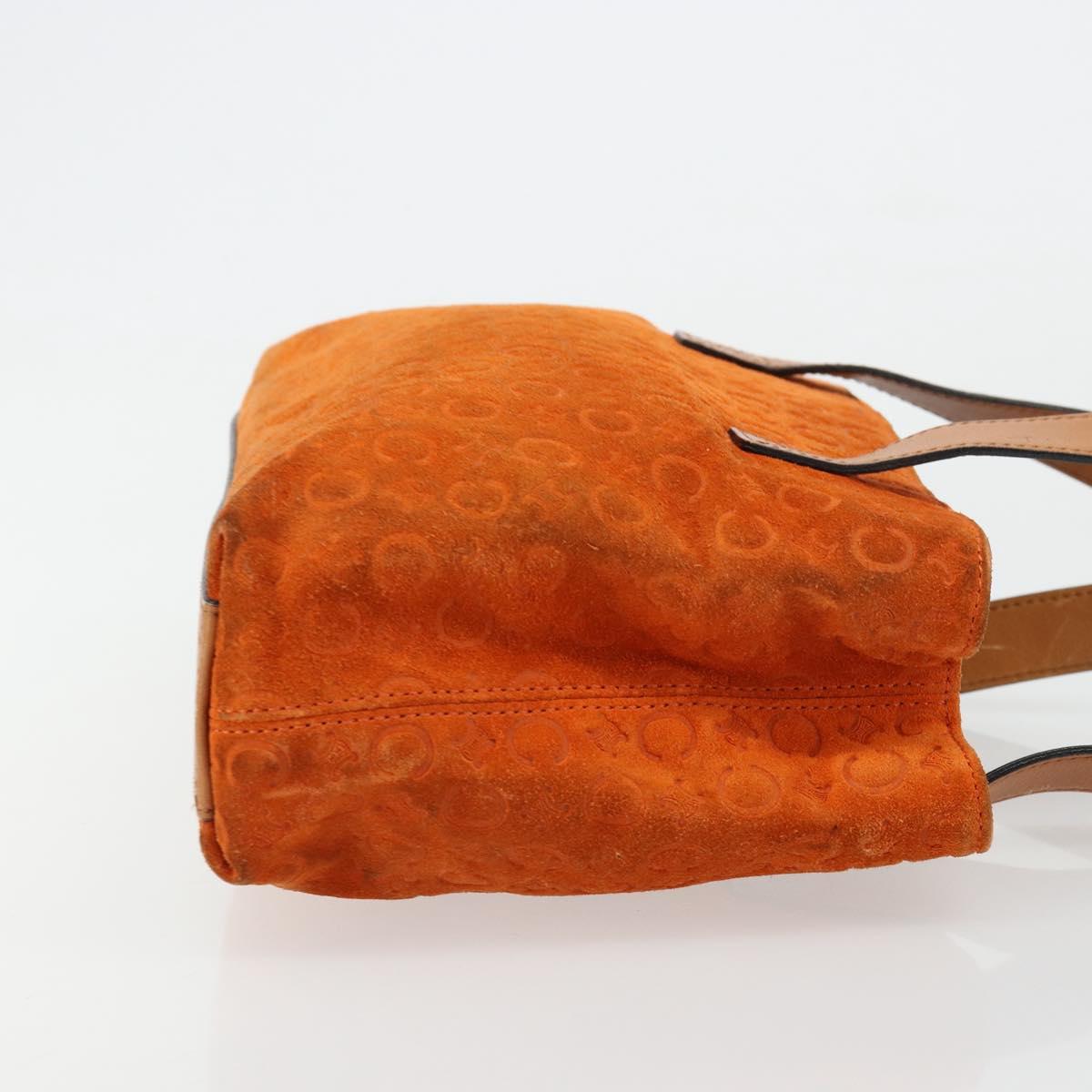 CELINE C Macadam Canvas Hand Bag Suede Orange Gold Auth ep14550