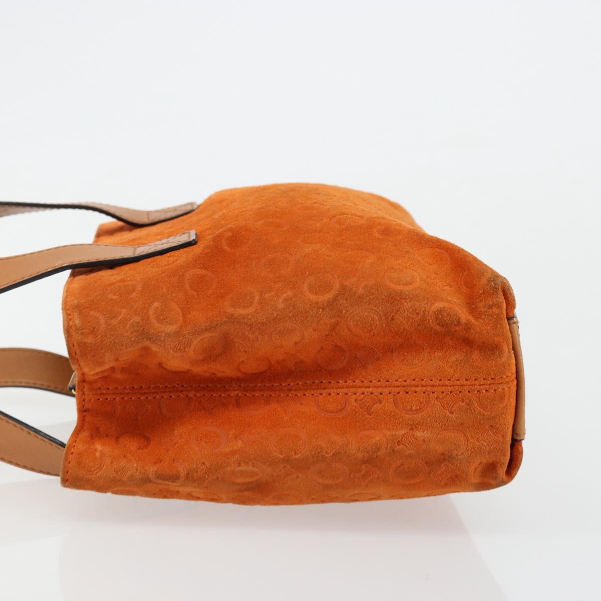 CELINE C Macadam Canvas Hand Bag Suede Orange Gold Auth ep14550