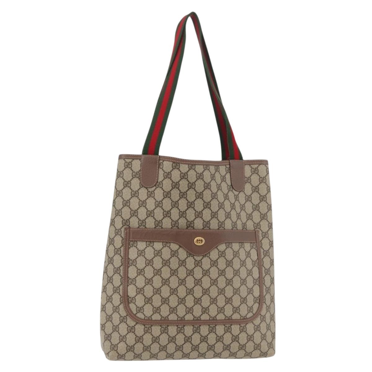 GUCCI GG Supreme Web Sherry Line Bag PVC Beige Gold 002 123 6487 Auth ep14554