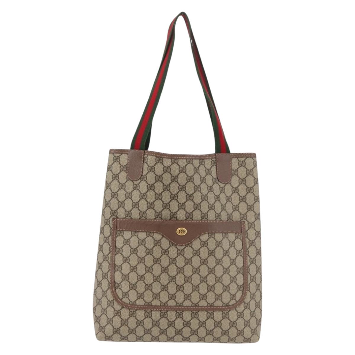 GUCCI GG Supreme Web Sherry Line Bag PVC Beige Gold 002 123 6487 Auth ep14554