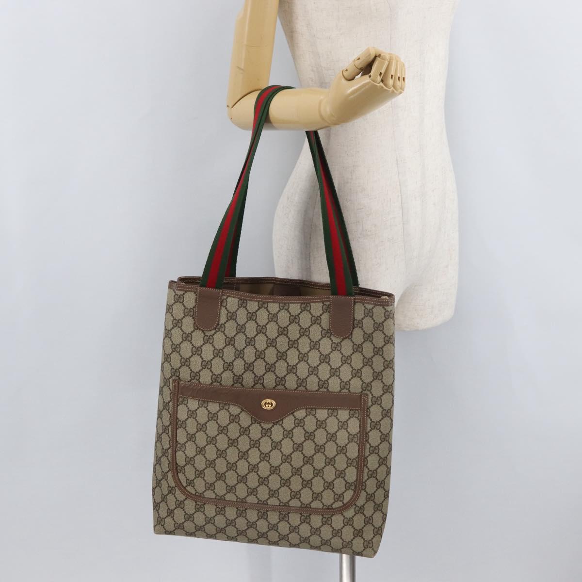 GUCCI GG Supreme Web Sherry Line Bag PVC Beige Gold 002 123 6487 Auth ep14554